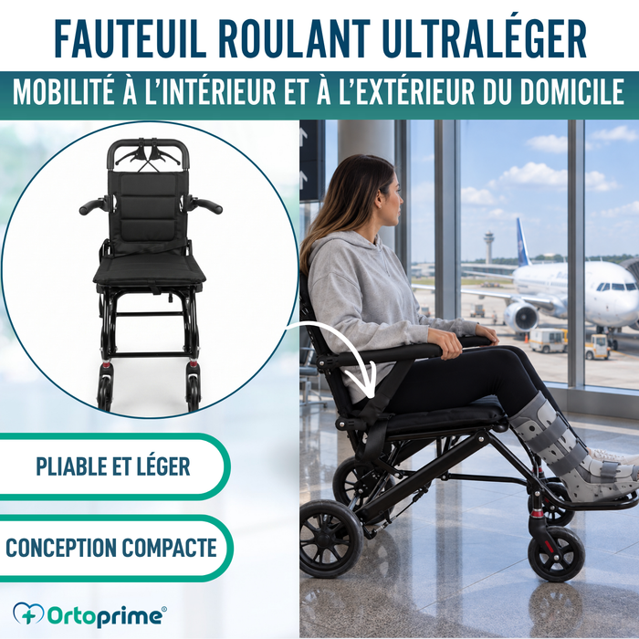Fauteuil Roulant de Transfert Léger Pliant avec Freins