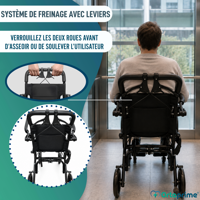 Fauteuil Roulant de Transfert Léger Pliant avec Freins