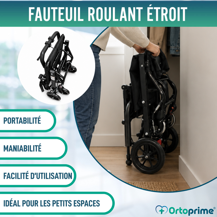 Fauteuil Roulant de Transfert Léger Pliant avec Freins