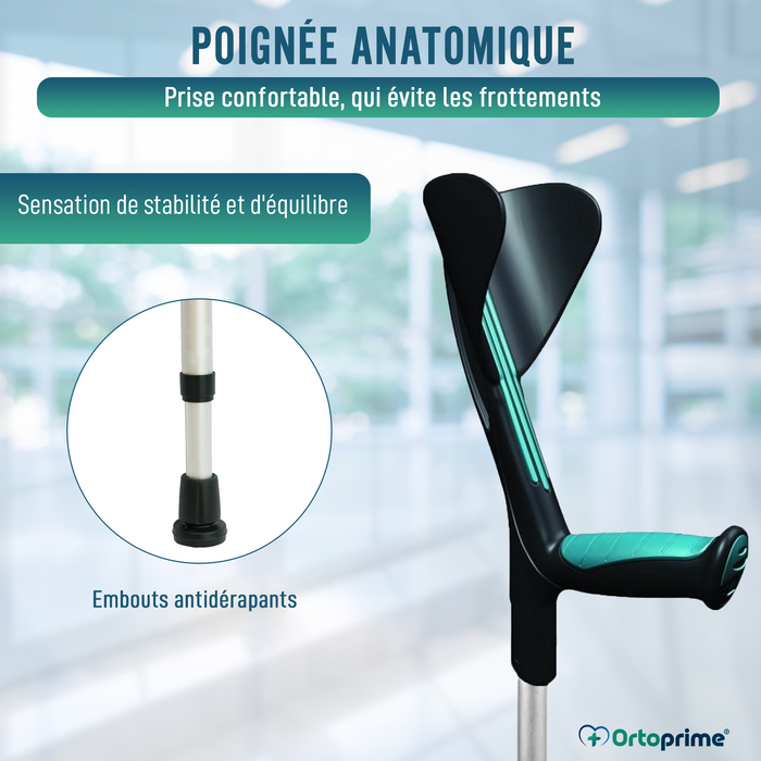 Canne Anglaise Réglable Anatomique Verte | Pack de 2 unités