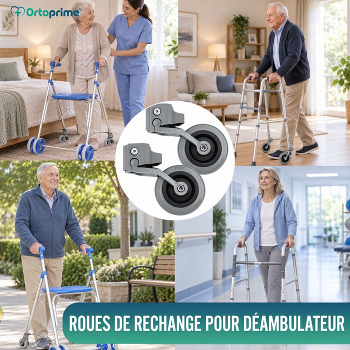 Kit x2 Roues pour Déambulateurs et Marchettes 22, 25 et 30 mm