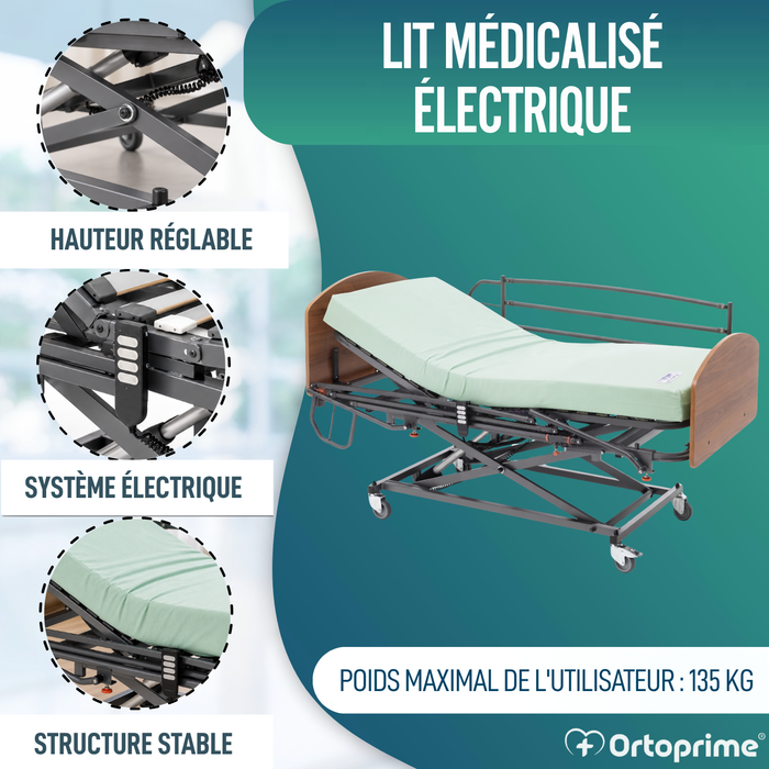 Lit Médicalisé Articulé Électrique avec Élévation | Pack Résistance