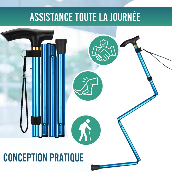 Canne Pliante et Extensible pour Marcher | Canne Bleue