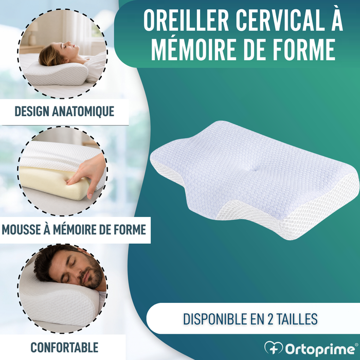 Oreiller Cervical Ergonomique en Mousse Viscoélastique | Sommeil Réparateur