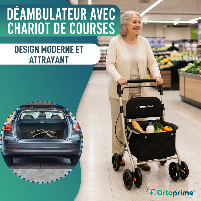 Déambulateur Rollator Pliant Adulte avec Chariot