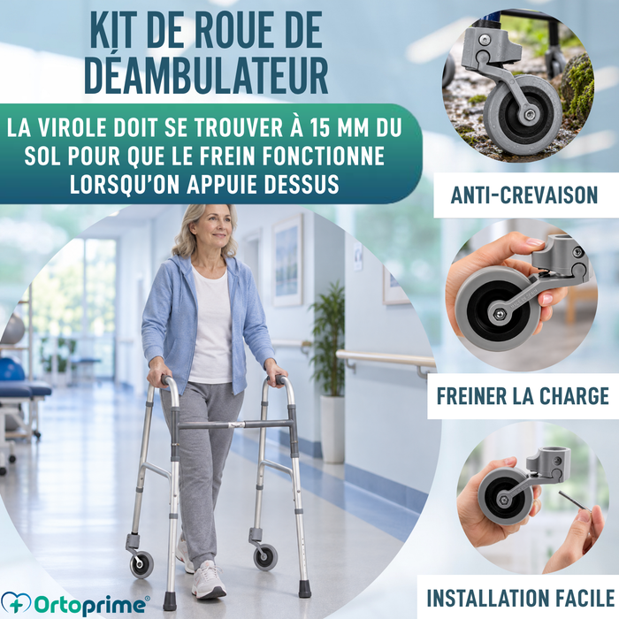 Kit x2 Roues pour Déambulateurs et Marchettes 22, 25 et 30 mm