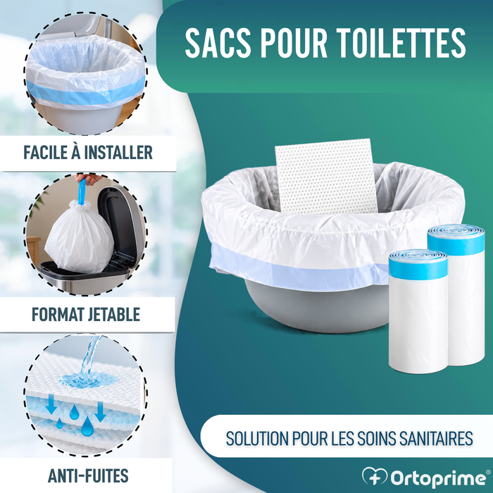 Sacs Jetables pour Toilettes avec Coussinets et Poignées | Pack 50