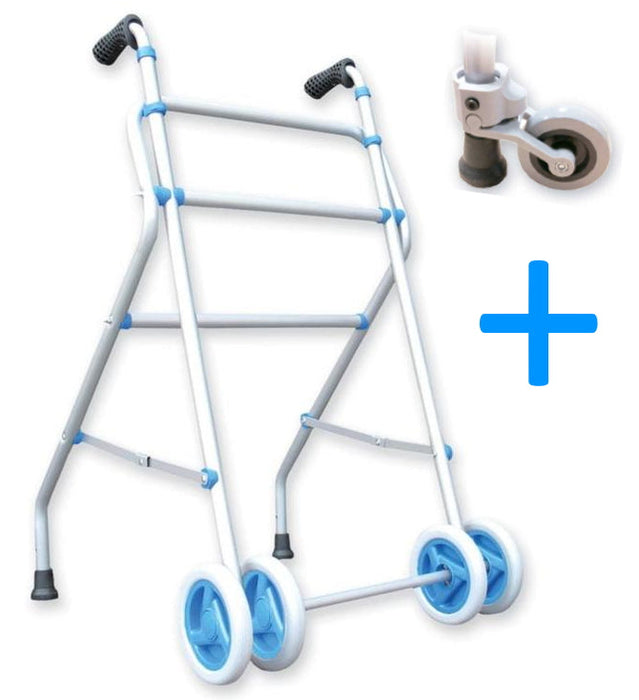 Déambulateur Pliable en Aluminium à 4 Roues Bleu