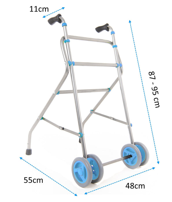 Déambulateur Pliable en Aluminium à 4 Roues Bleu